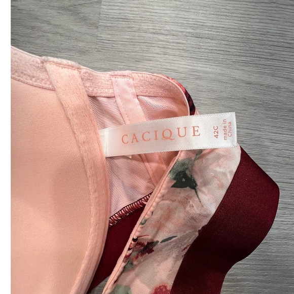 Cacique Pink Floral Boost Plunge Bra Front Closure 42C - Picture 3 of 10